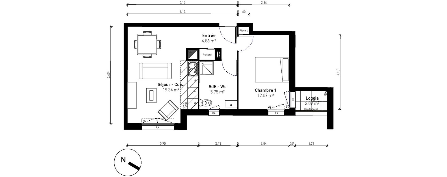 Appartement T2 de 42,03 m2 &agrave; Bussy-Saint-Georges Sycomore
