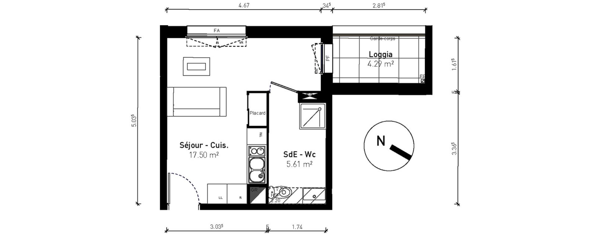 Appartement T1 de 23,11 m2 &agrave; Bussy-Saint-Georges Sycomore