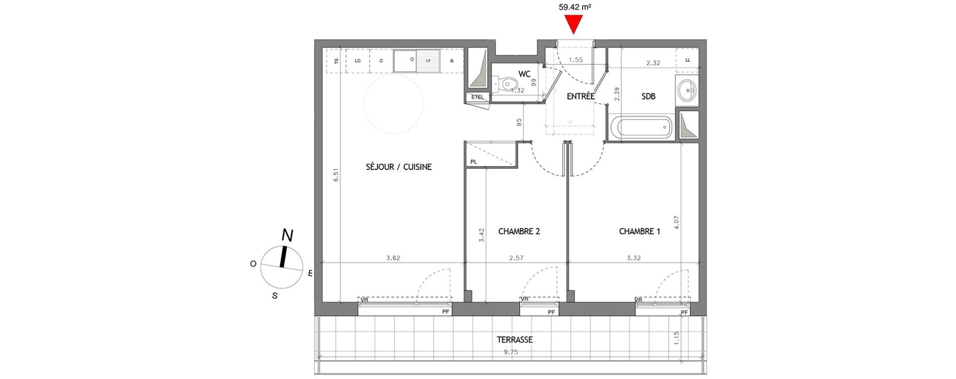 Appartement T3 de 59,42 m2 &agrave; Bussy-Saint-Georges Bussy st georges