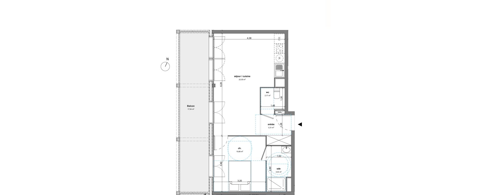 Appartement T2 de 42,96 m2 &agrave; Bussy-Saint-Georges Sycomore