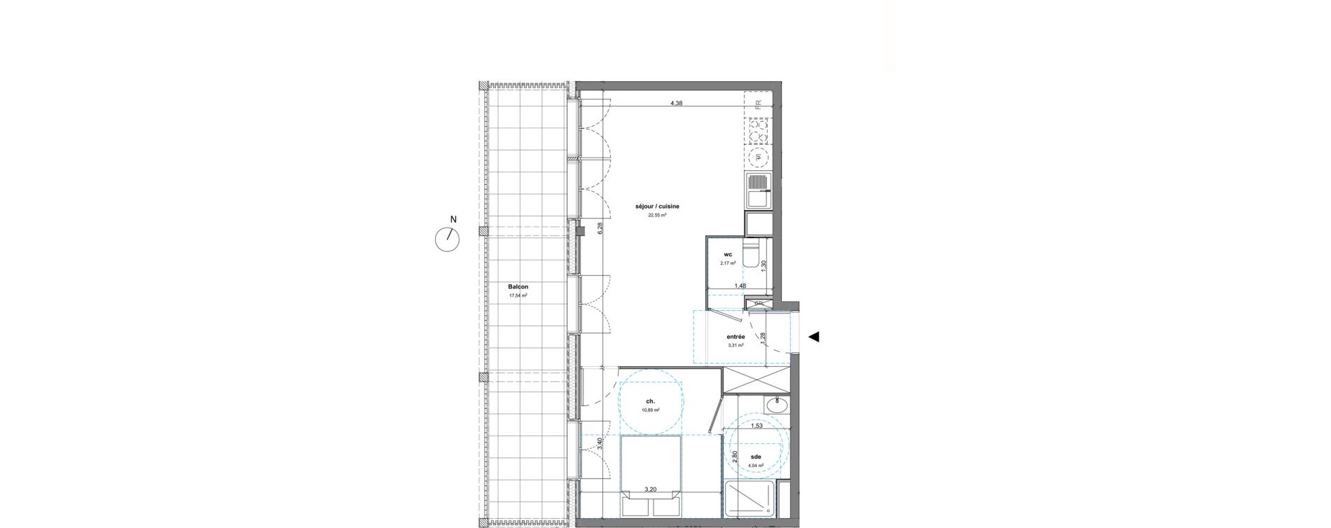 Appartement T2 de 42,96 m2 &agrave; Bussy-Saint-Georges Sycomore