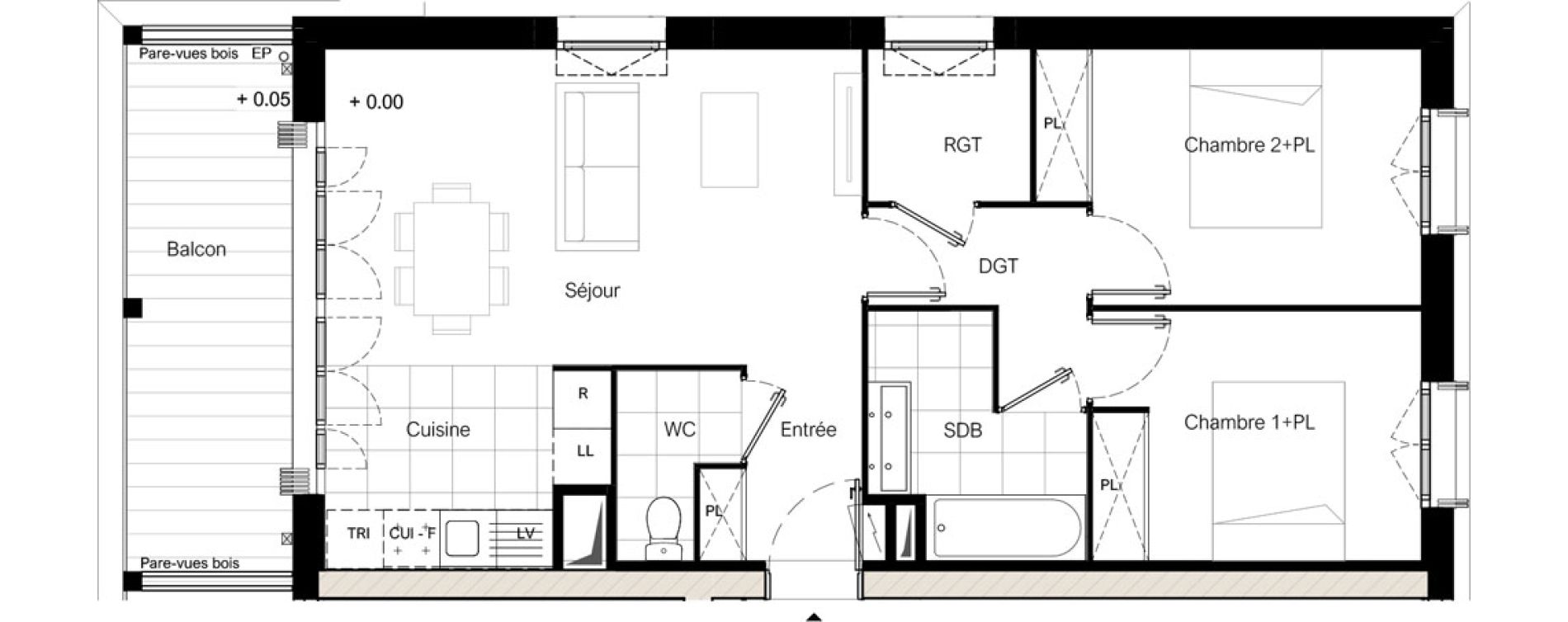 Appartement T3 de 61,29 m2 &agrave; Bussy-Saint-Georges Sycomore