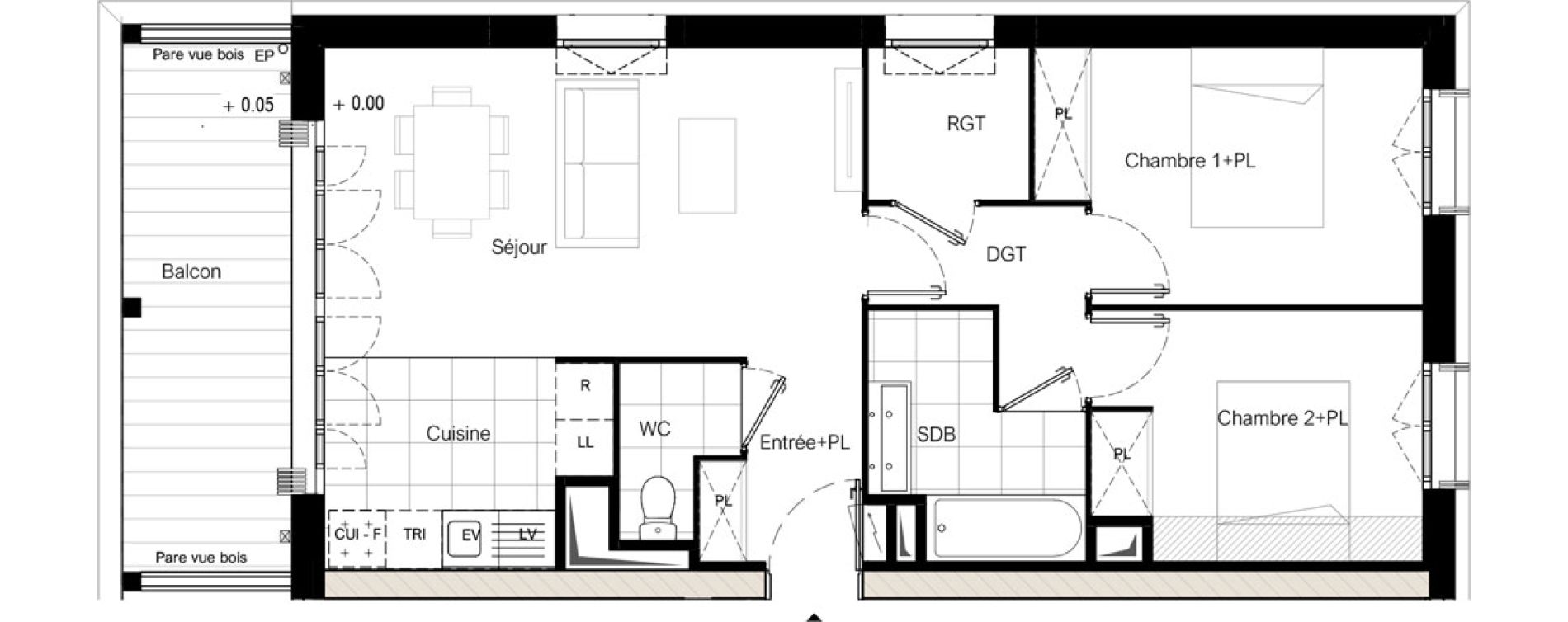 Appartement T3 de 60,57 m2 &agrave; Bussy-Saint-Georges Sycomore