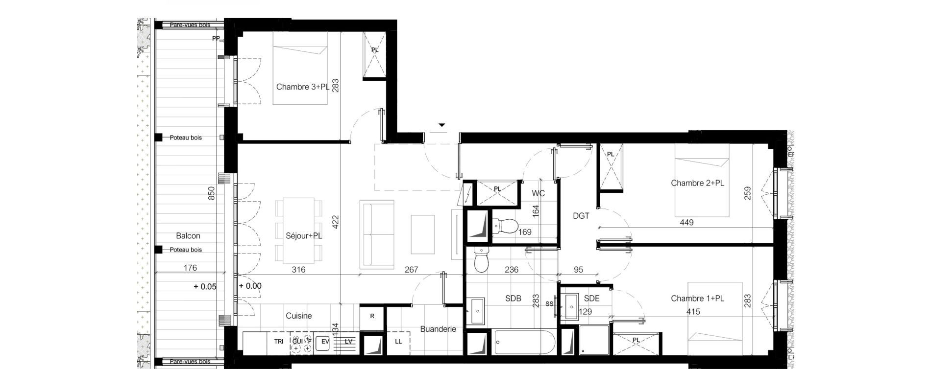 Appartement T4 de 82,44 m2 &agrave; Bussy-Saint-Georges Sycomore