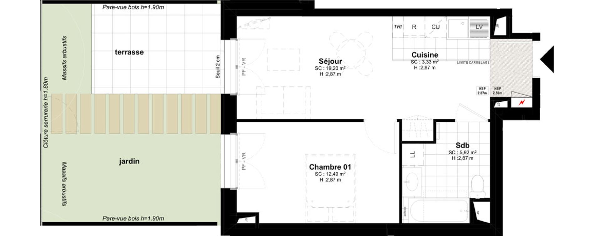 Appartement T2 de 40,94 m2 &agrave; Bussy-Saint-Georges Sycomore