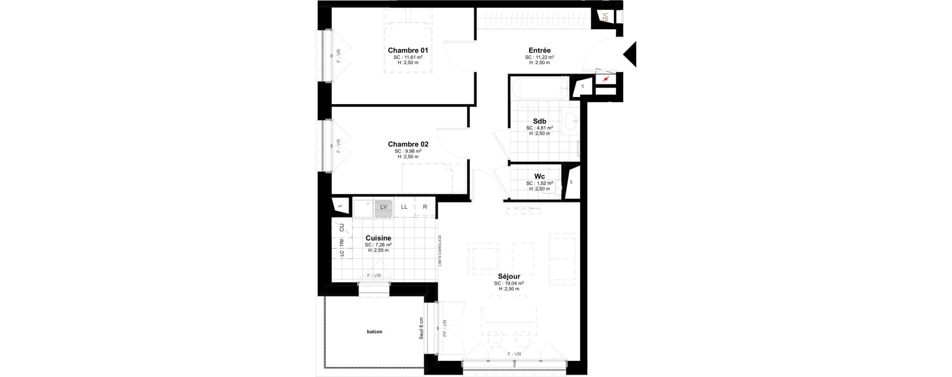 Appartement T3 de 65,44 m2 &agrave; Bussy-Saint-Georges Sycomore