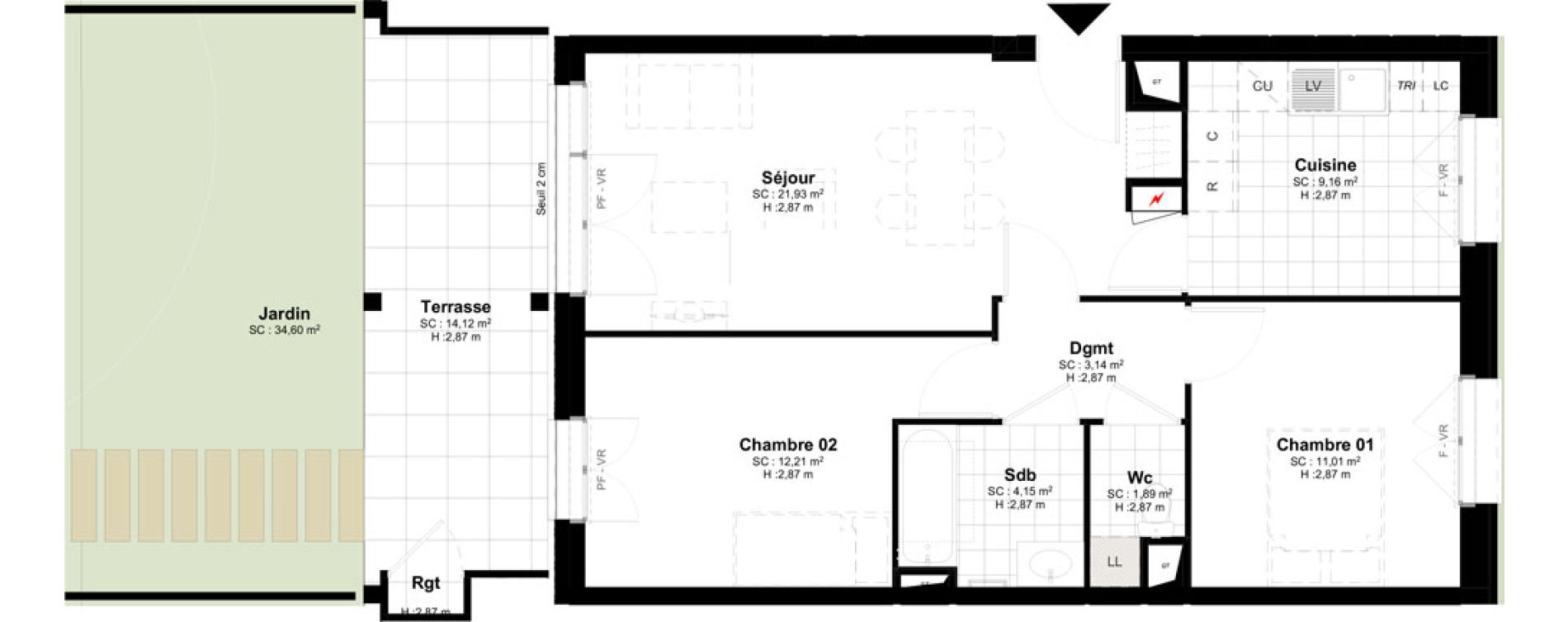 Appartement T3 de 63,49 m2 &agrave; Bussy-Saint-Georges Sycomore