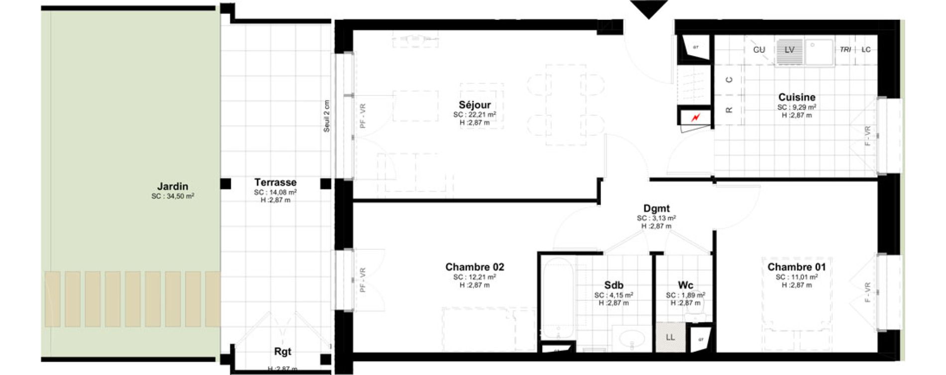 Appartement T3 de 63,89 m2 &agrave; Bussy-Saint-Georges Sycomore