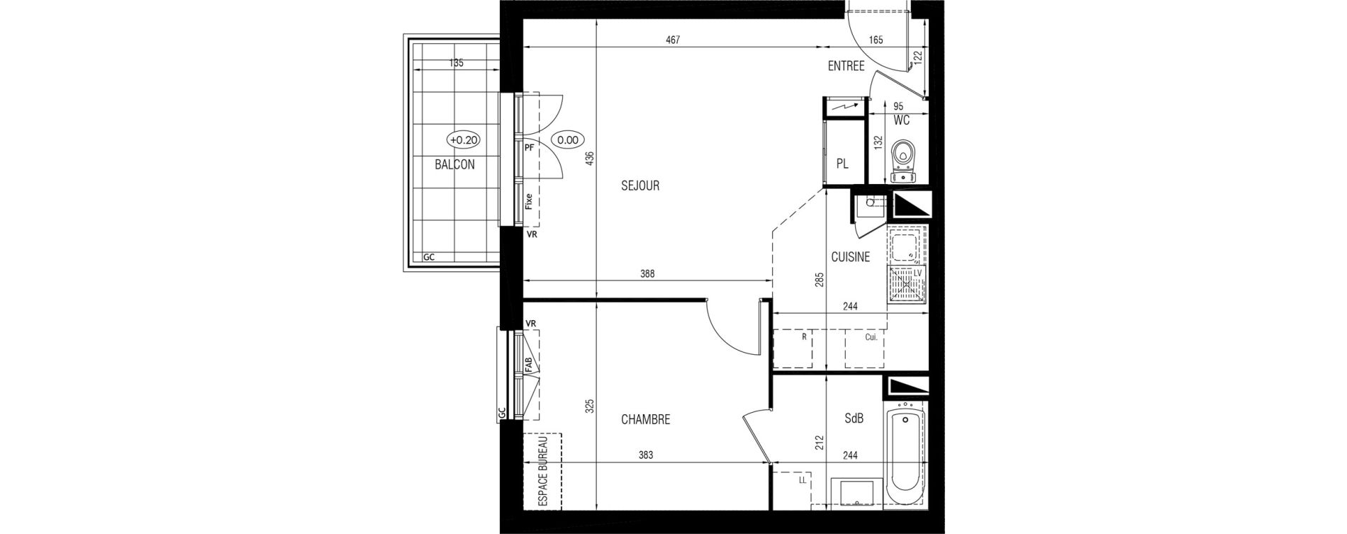 Appartement T2 de 46,75 m2 &agrave; Cannes-&Eacute;cluse Centre