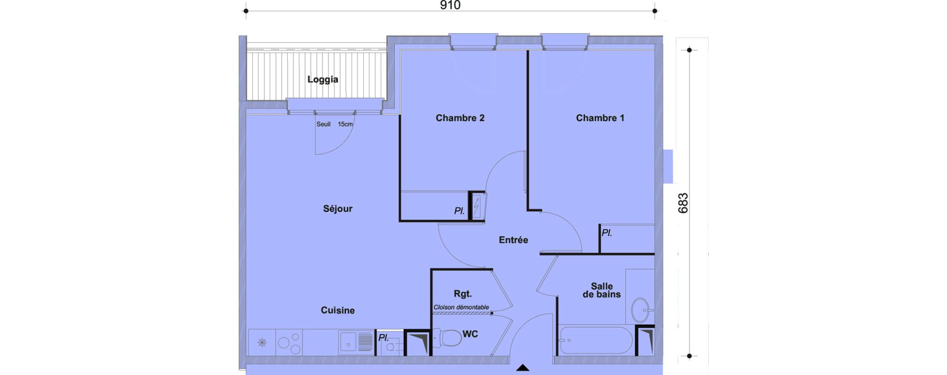 Appartement T3 de 55,27 m2 &agrave; Cesson Centre