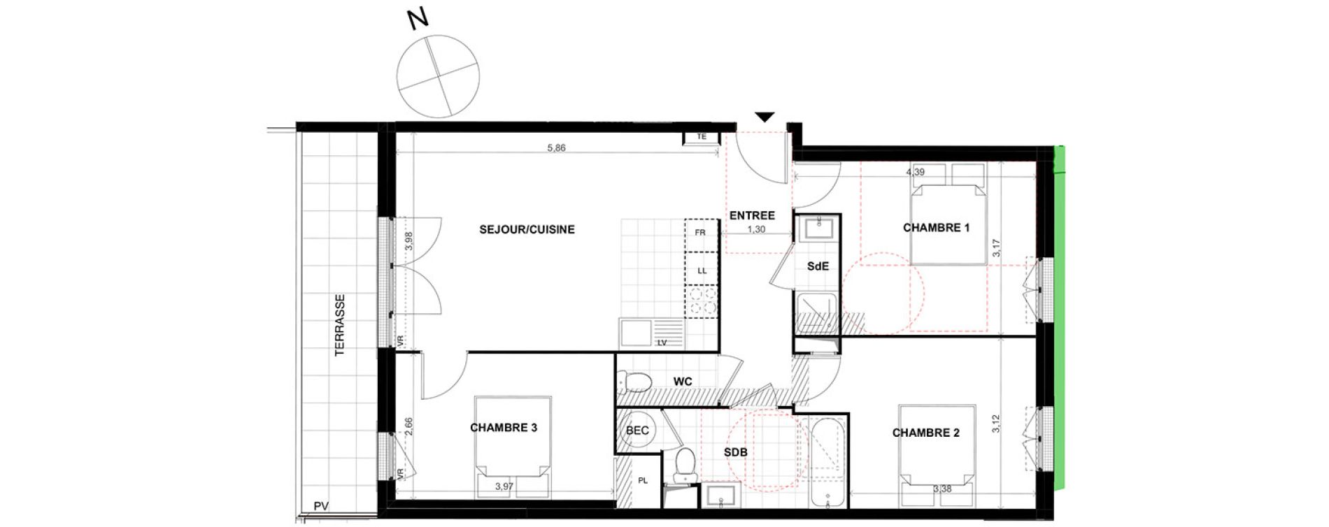 Appartement T4 de 74,10 m2 &agrave; Chalifert Centre