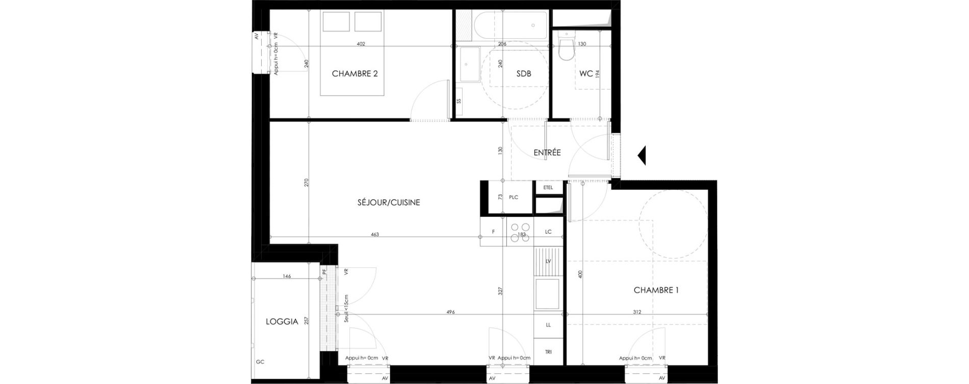 Appartement T3 de 60,61 m2 &agrave; Champs-Sur-Marne Les hauts de nesles