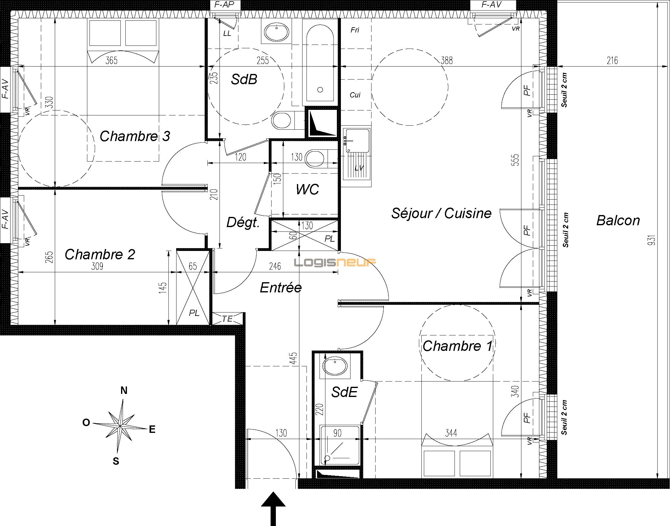 Appartement T4 de 75.81 m2 2ème étage E L'Allée des Champs Champssur