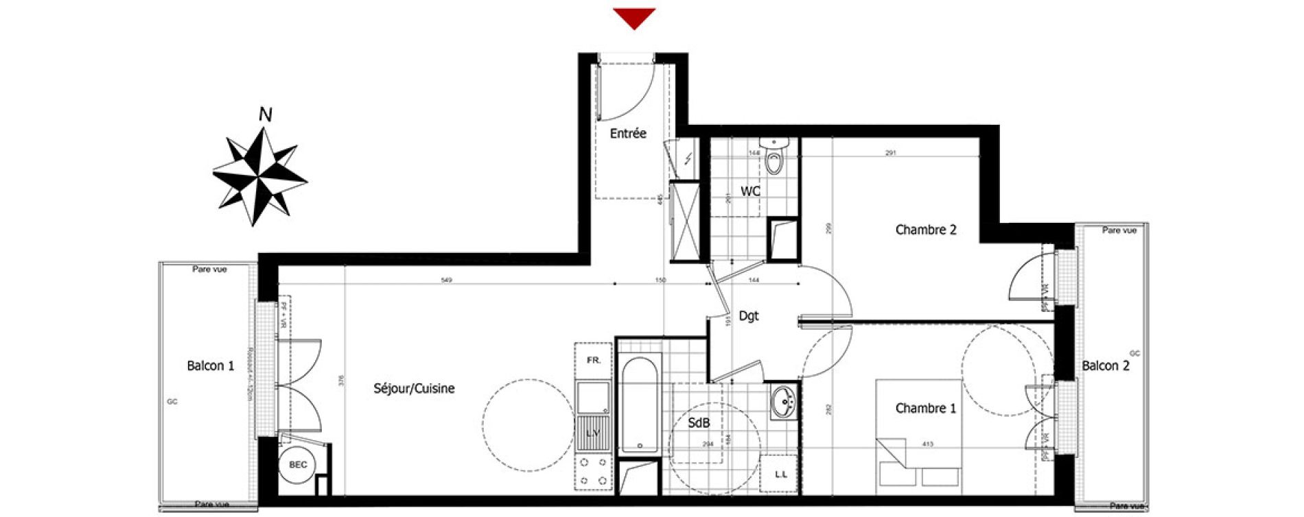 Appartement T3 de 60,56 m2 &agrave; Champs-Sur-Marne Centre