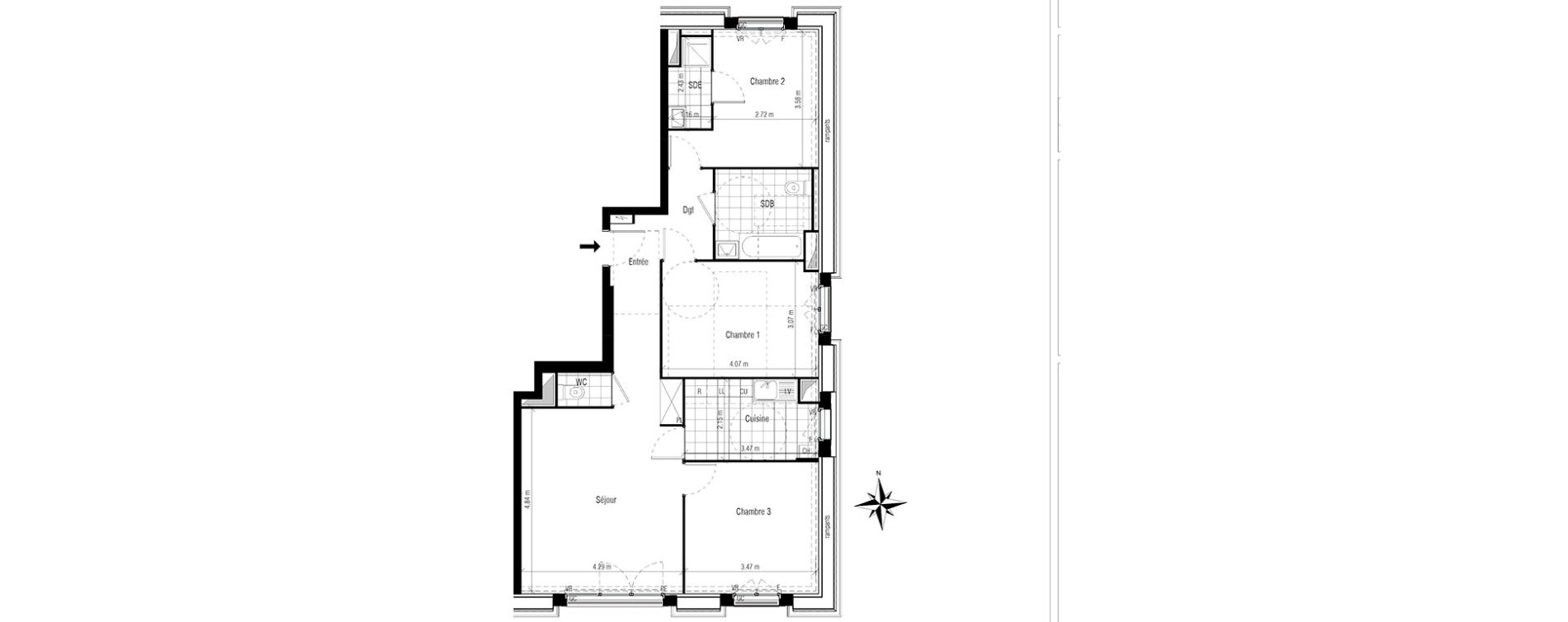 Appartement T4 de 82,54 m2 &agrave; Chelles Centre