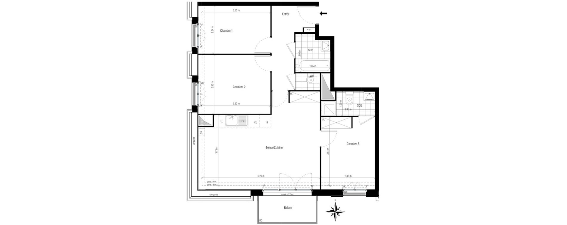 Appartement T4 de 71,25 m2 &agrave; Chelles Centre
