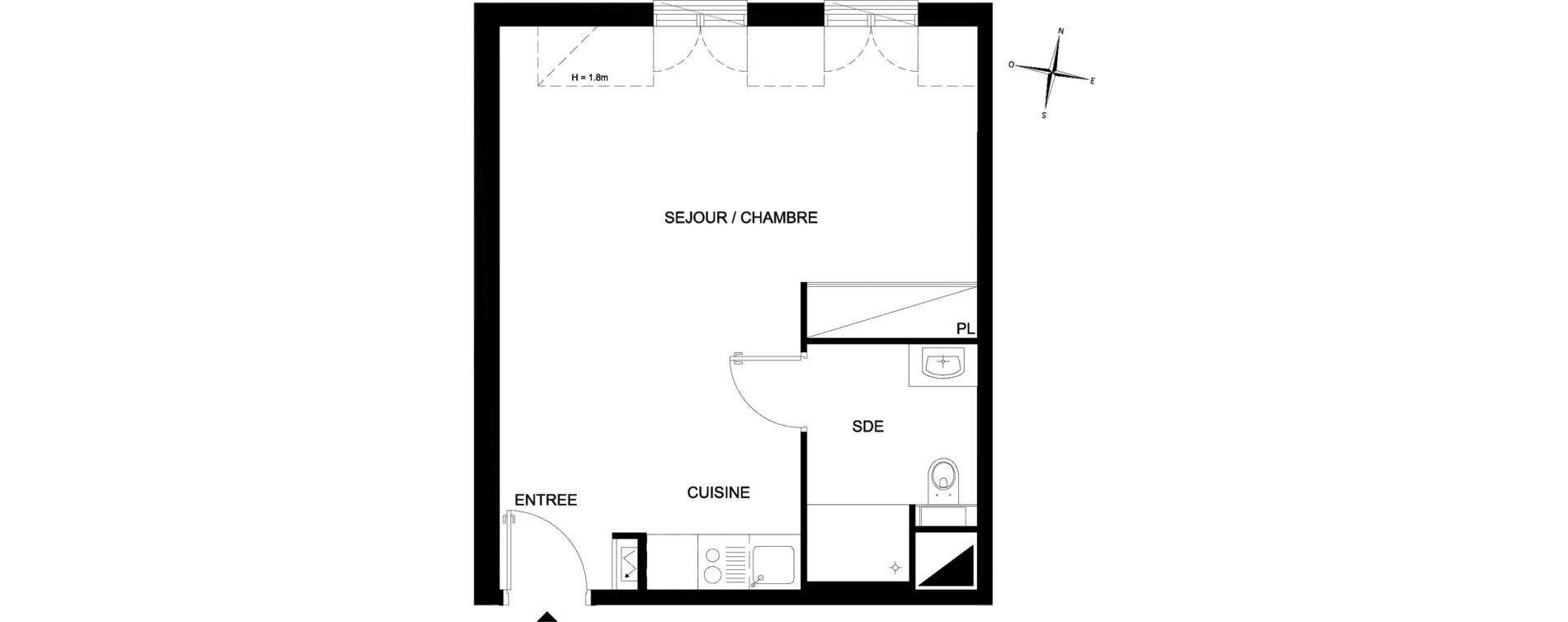 Studio meubl&eacute; de 33,28 m2 &agrave; Chelles Foch - de gaulle