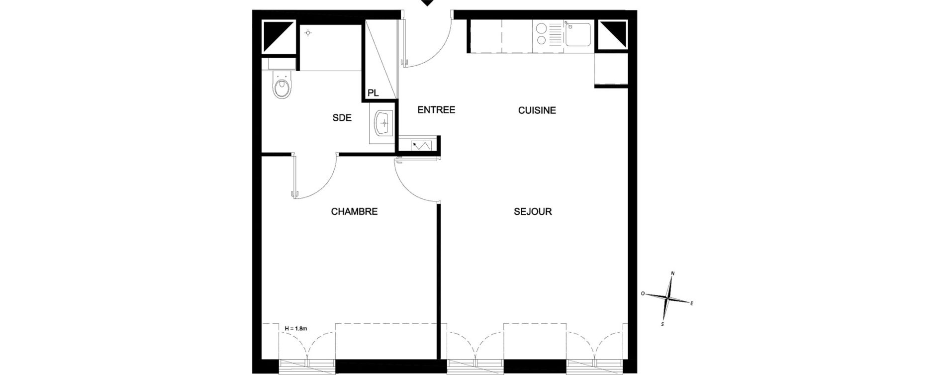 Appartement T2 meublé de 41,91 m2 à Chelles Foch - de gaulle