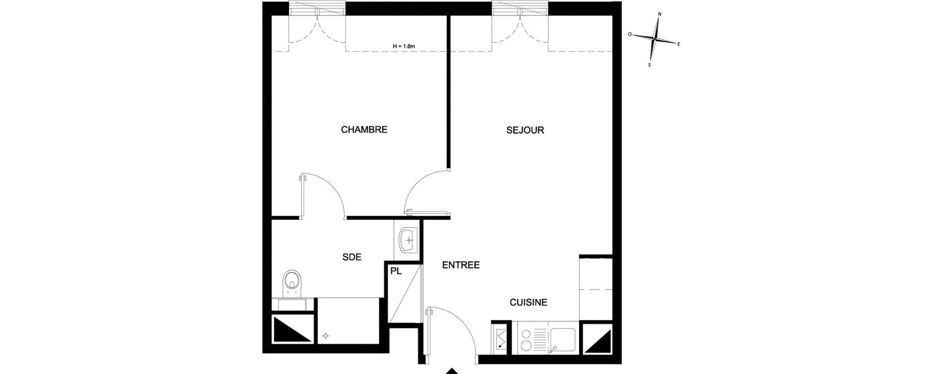 Appartement T2 meubl&eacute; de 37,43 m2 &agrave; Chelles Foch - de gaulle