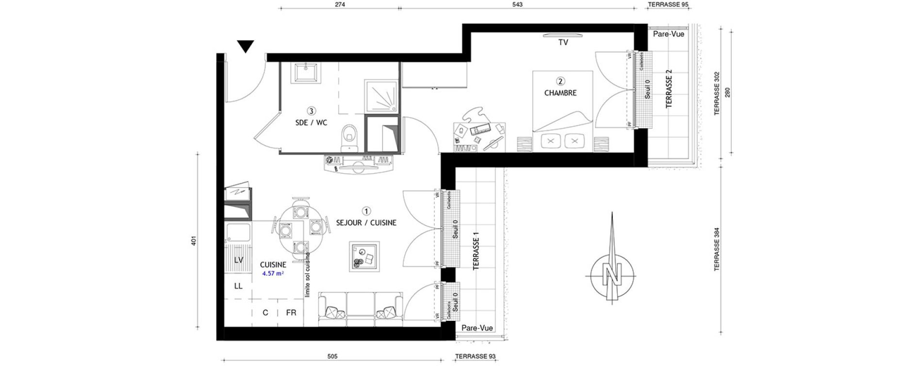 Appartement T2 de 41,15 m2 &agrave; Chelles Centre