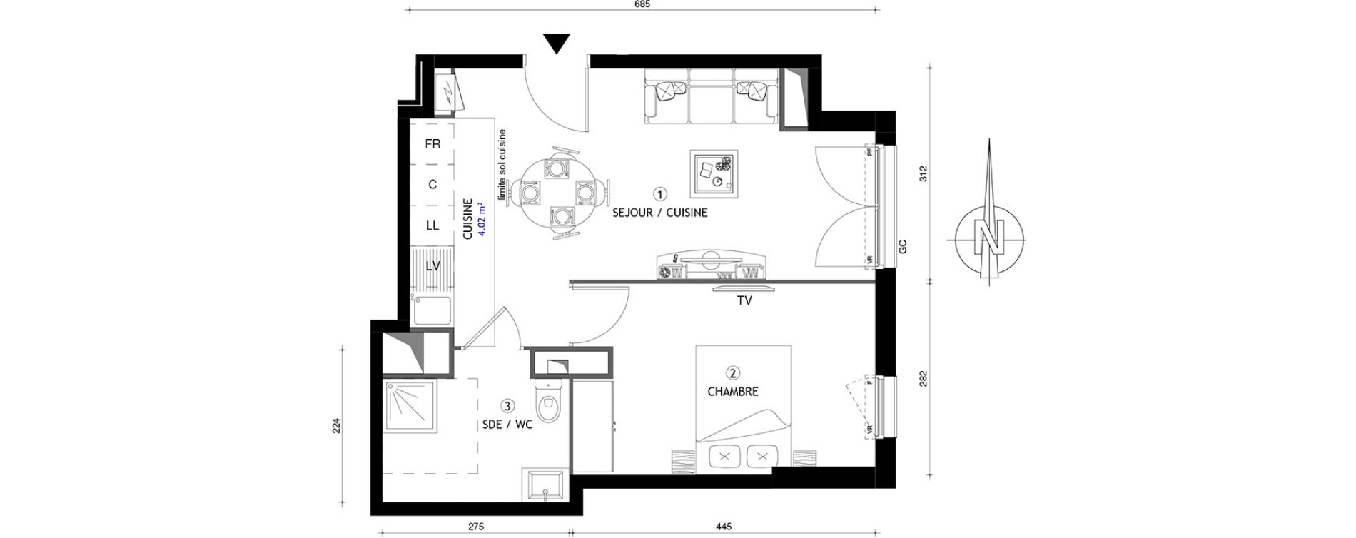 Appartement T2 de 41,50 m2 &agrave; Chelles Centre