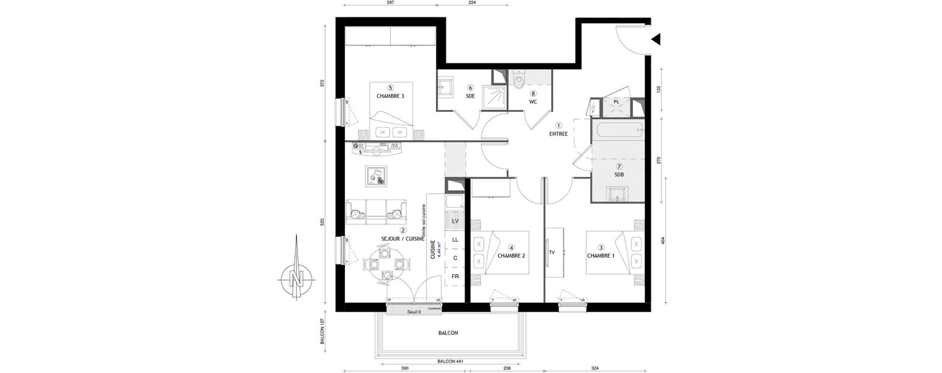 Appartement T4 de 78,00 m2 &agrave; Chelles Centre