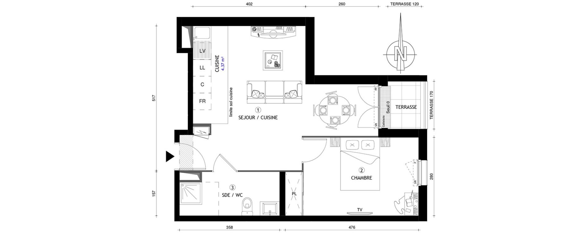Appartement T2 de 43,60 m2 &agrave; Chelles Centre
