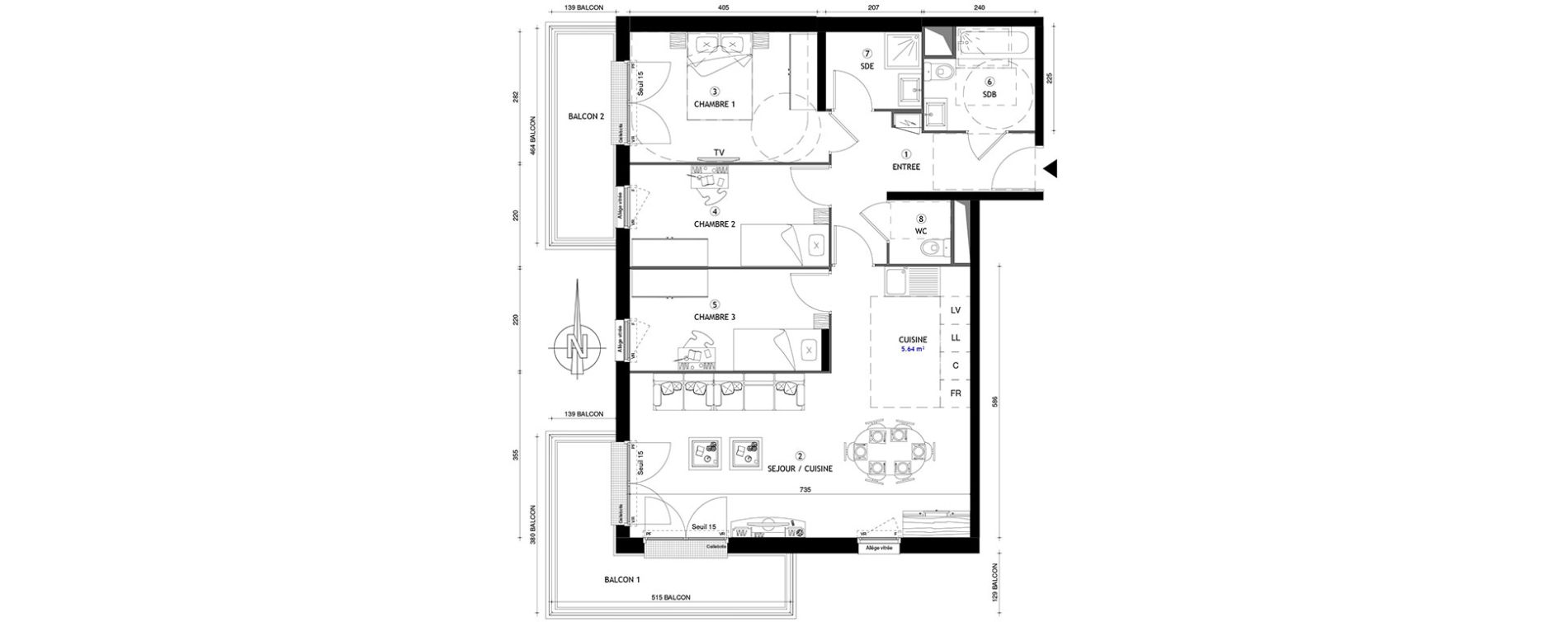 Appartement T4 de 81,70 m2 &agrave; Chelles Centre