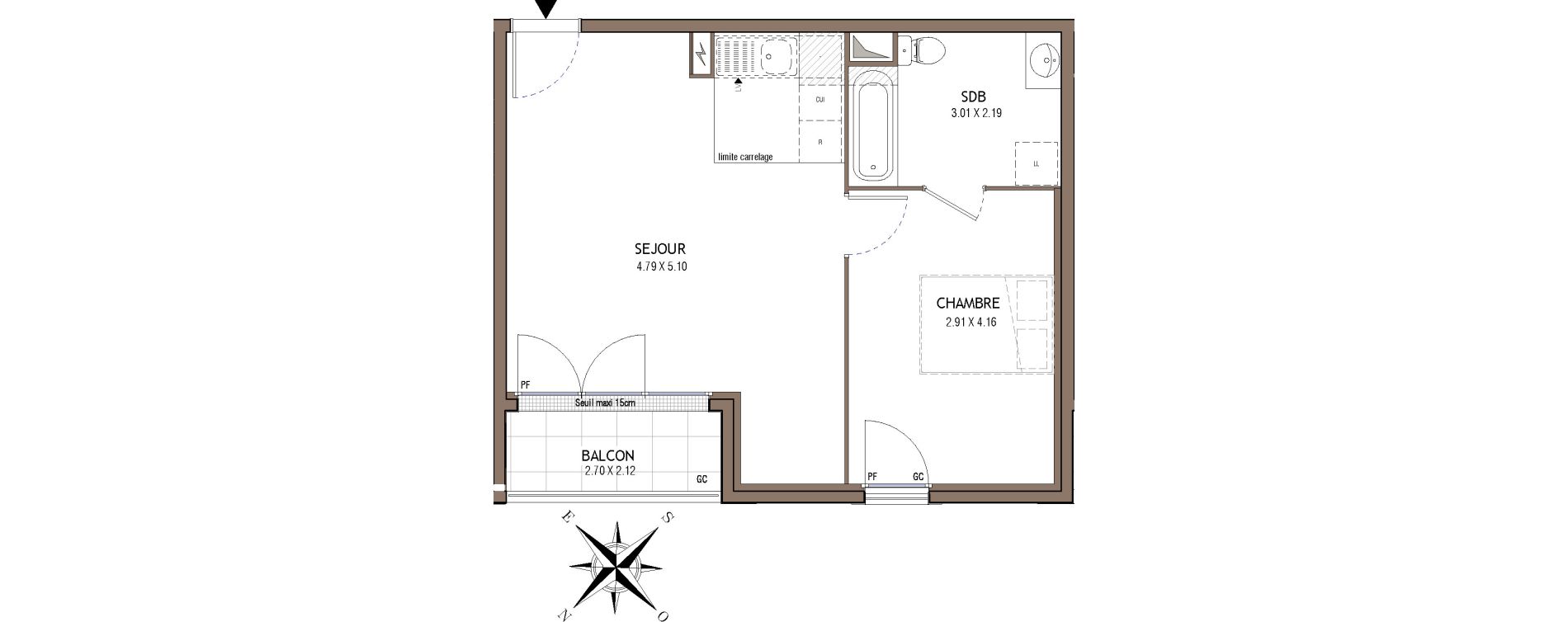 Appartement T2 de 44,45 m2 &agrave; Chelles Centre