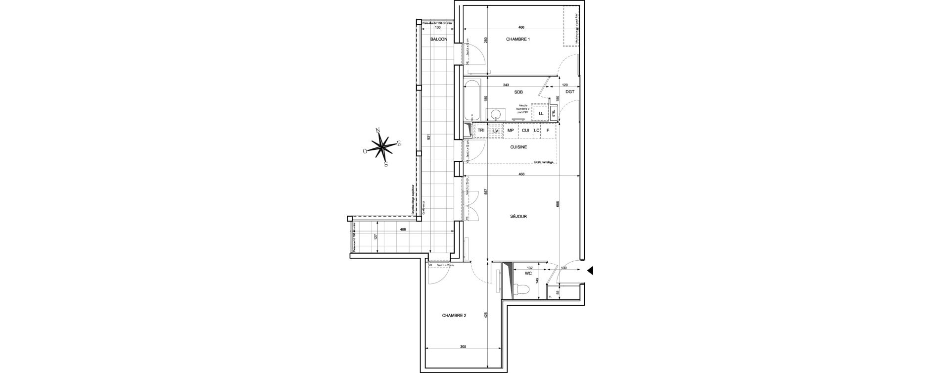 Appartement T3 de 63,95 m2 &agrave; Chessy Centre