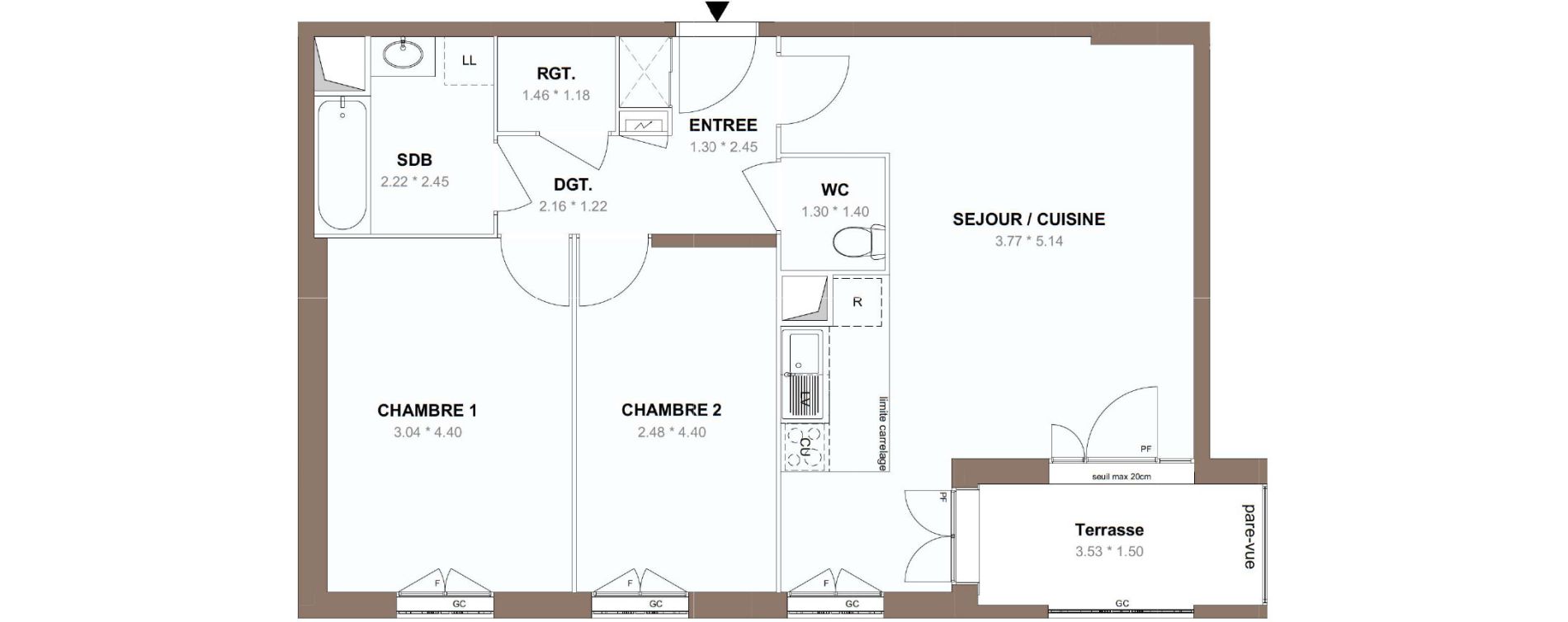 Appartement T3 de 66,75 m2 &agrave; Chessy Centre