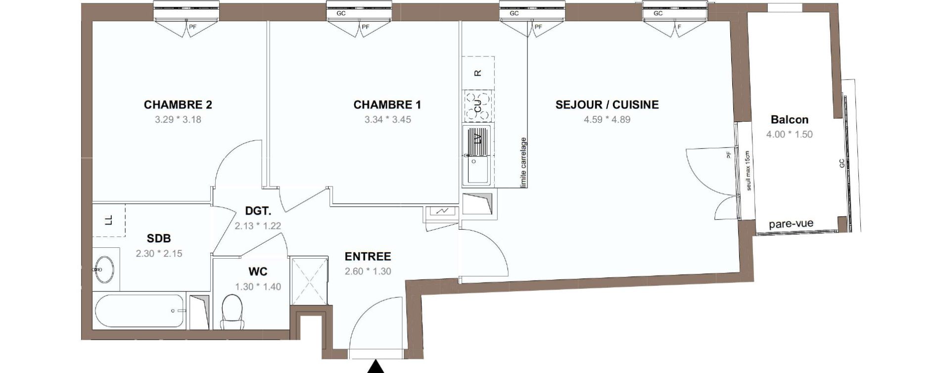 Appartement T3 de 58,60 m2 &agrave; Chessy Centre