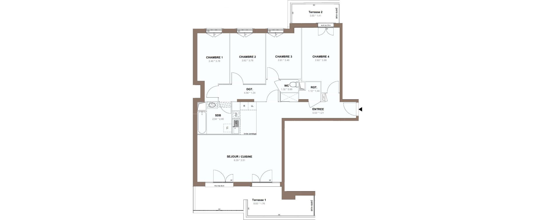 Appartement T5 de 95,68 m2 &agrave; Chessy Centre