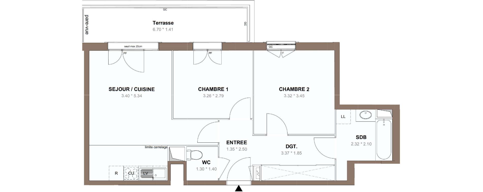 Appartement T3 de 56,63 m2 &agrave; Chessy Centre