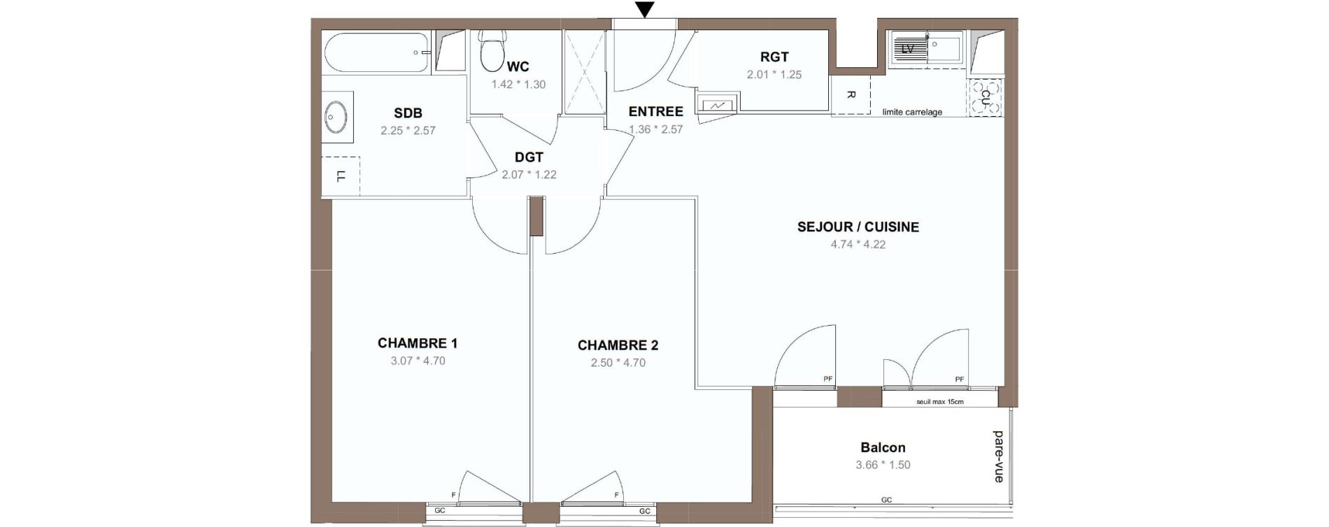 Appartement T3 de 66,55 m2 &agrave; Chessy Centre