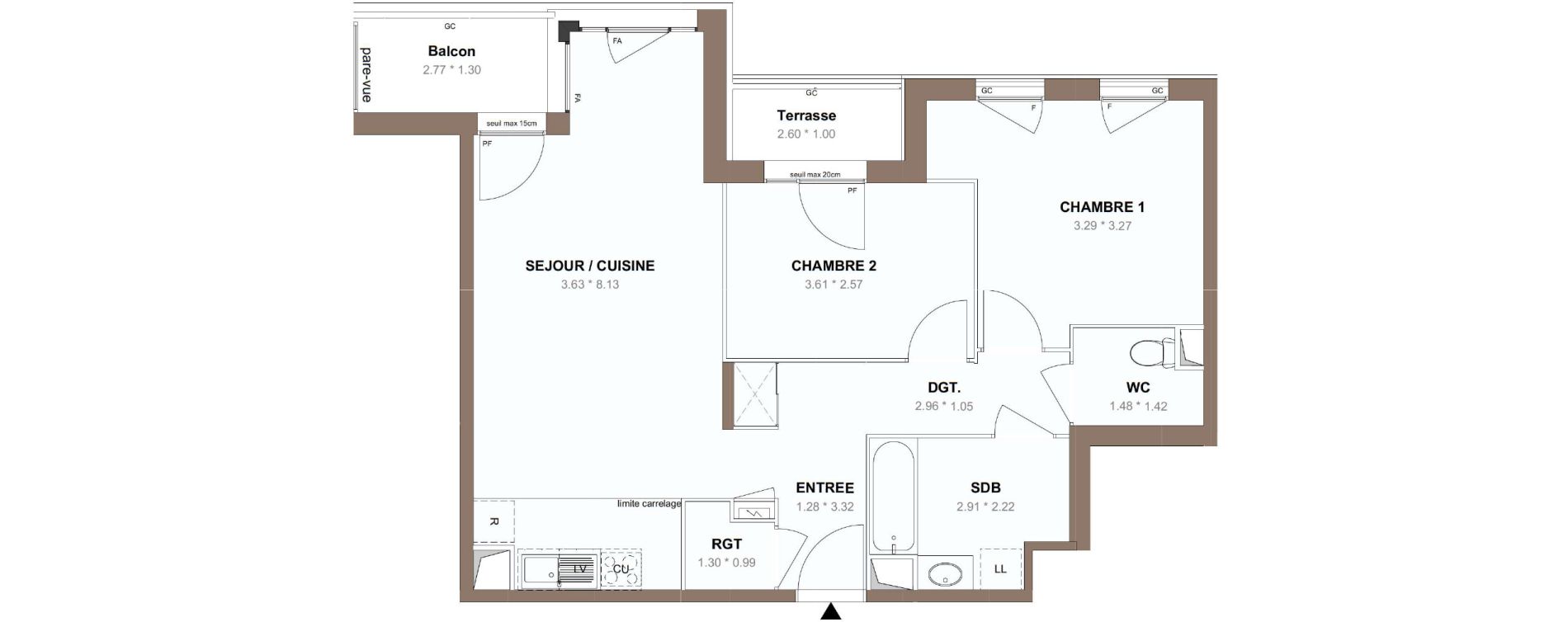 Appartement T3 de 65,52 m2 &agrave; Chessy Centre