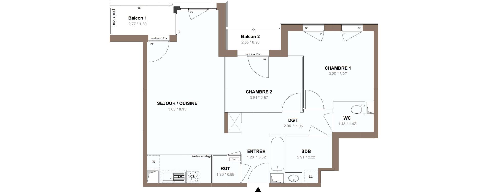 Appartement T3 de 65,52 m2 &agrave; Chessy Centre