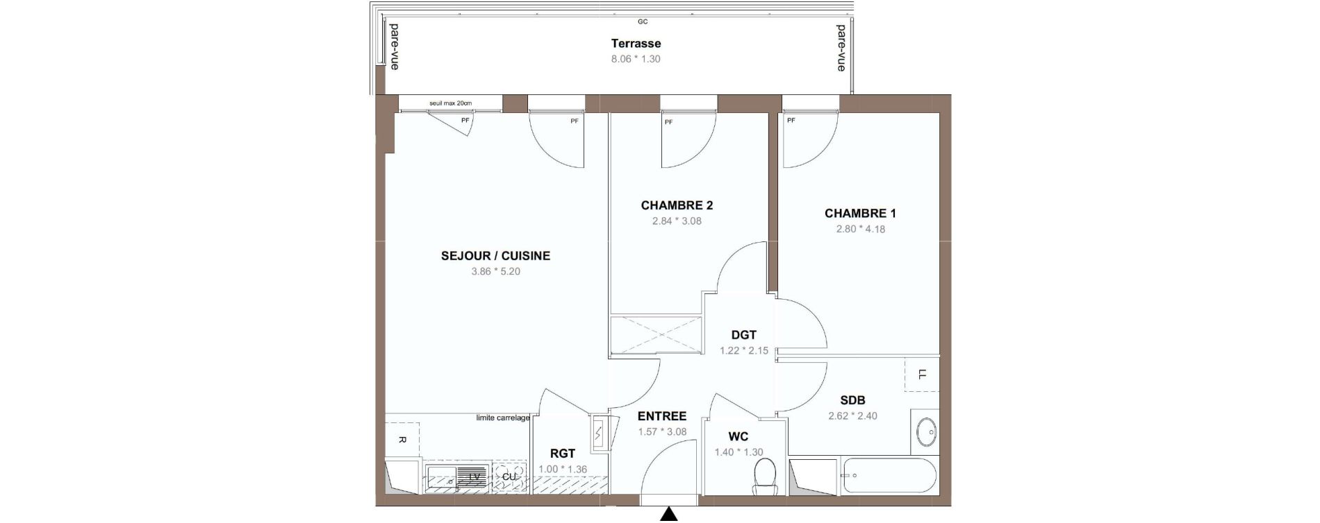 Appartement T3 de 60,61 m2 &agrave; Chessy Centre