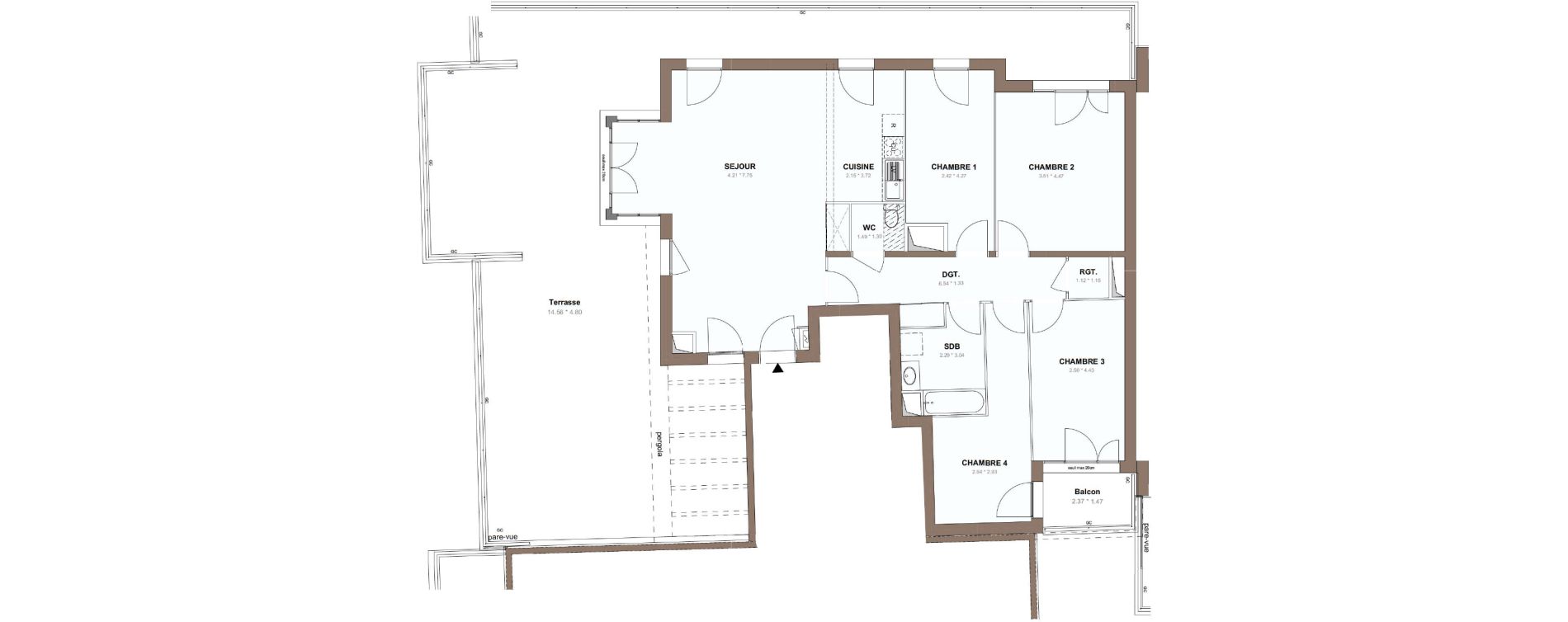 Appartement T5 de 110,98 m2 &agrave; Chessy Centre