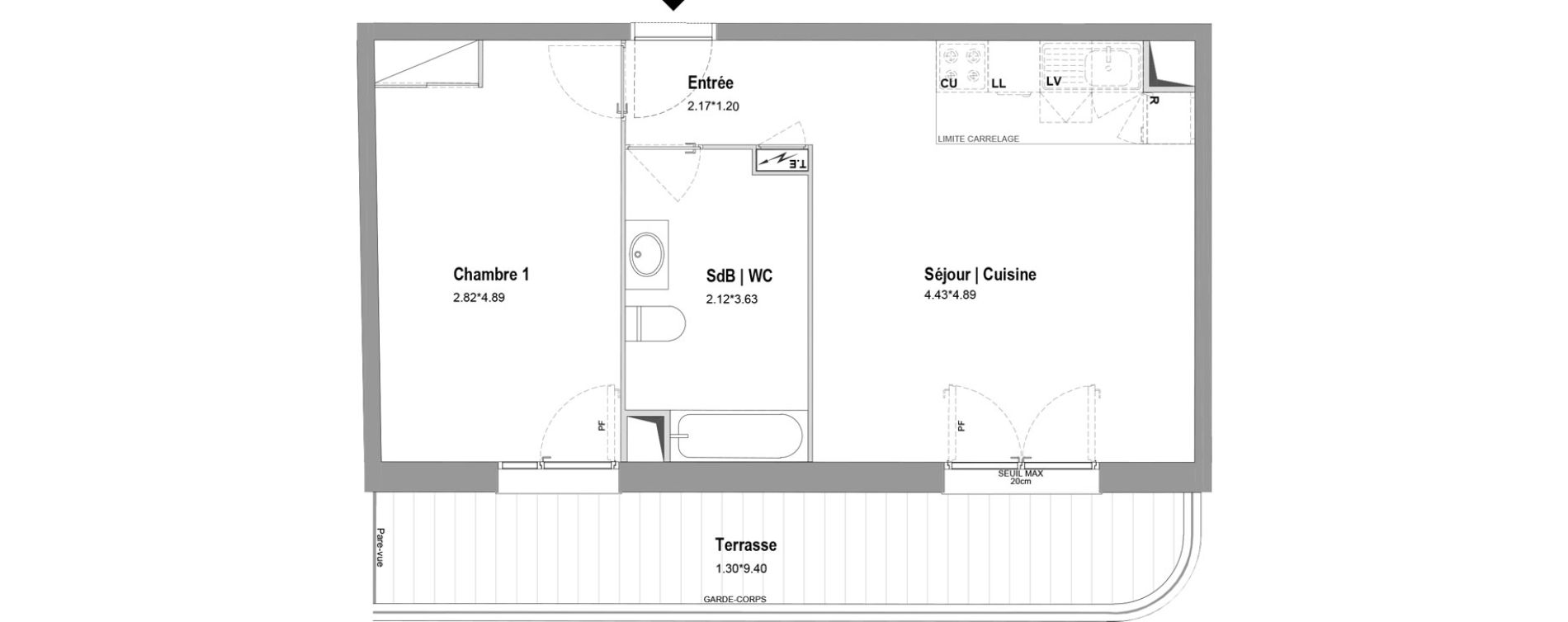 Appartement T2 de 44,94 m2 &agrave; Chessy Centre