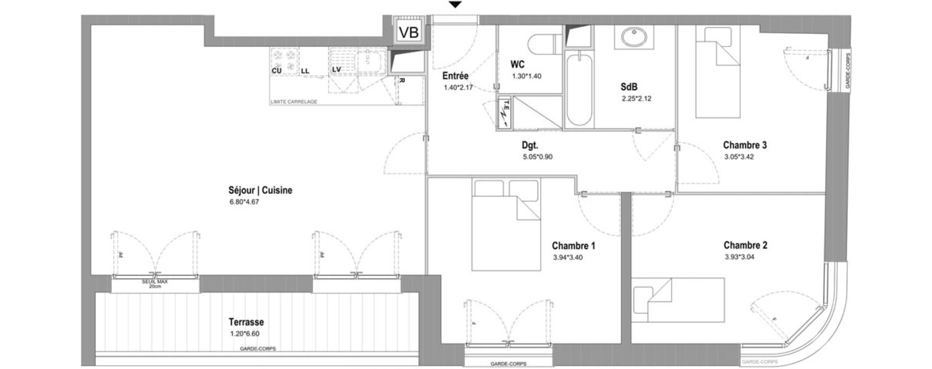 Appartement T4 de 82,04 m2 &agrave; Chessy Centre