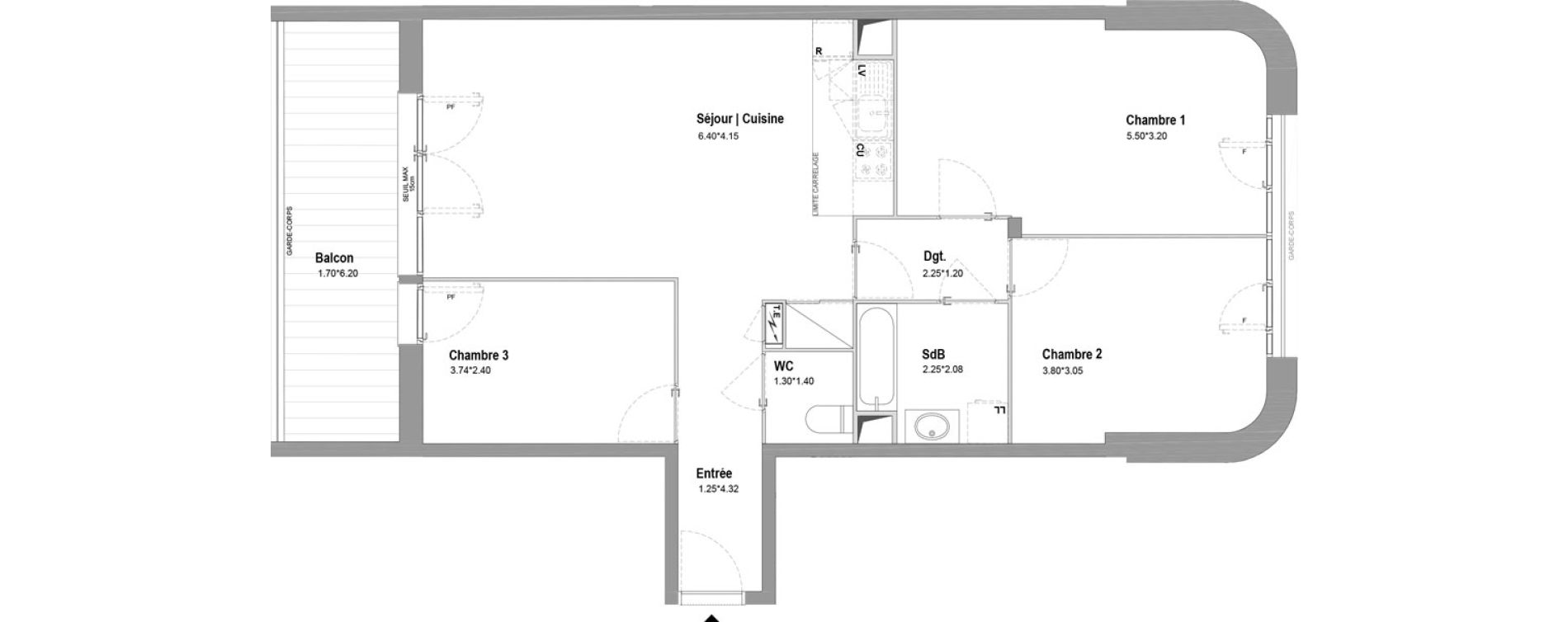 Appartement T4 de 78,62 m2 &agrave; Chessy Centre