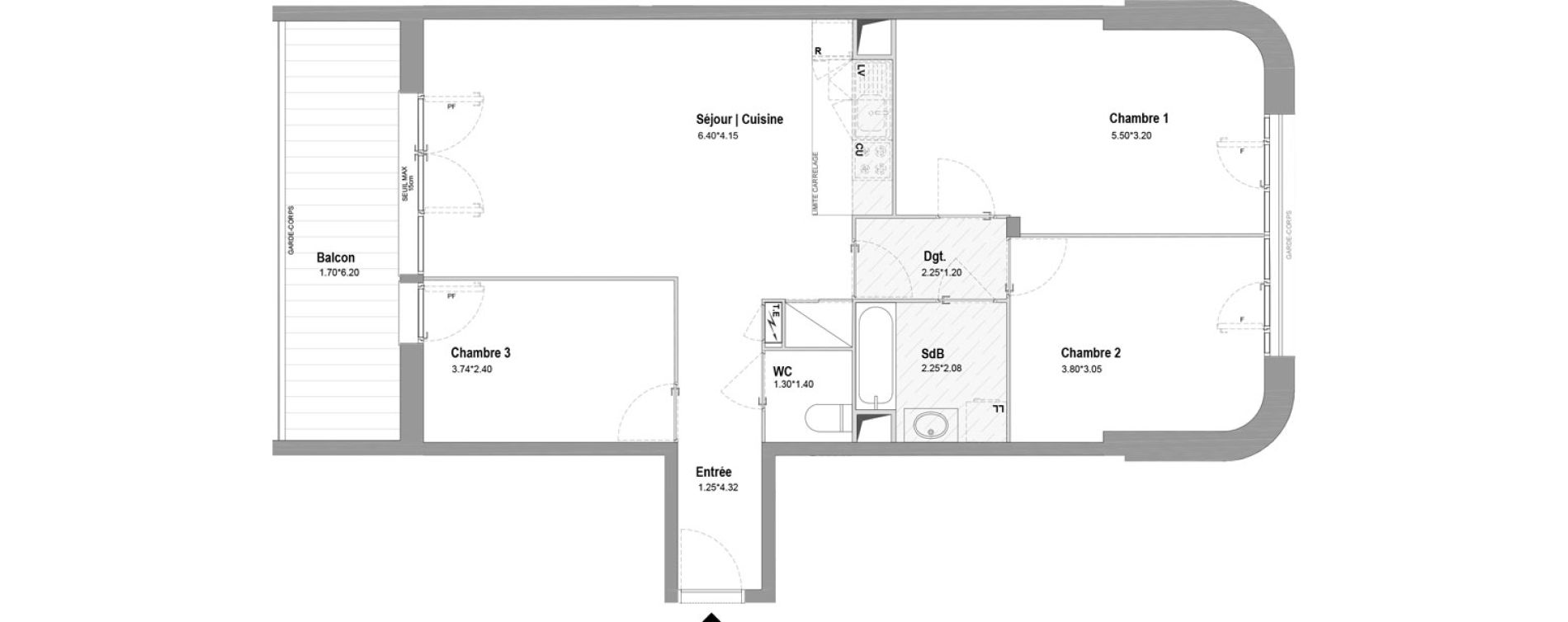 Appartement T4 de 78,62 m2 &agrave; Chessy Centre