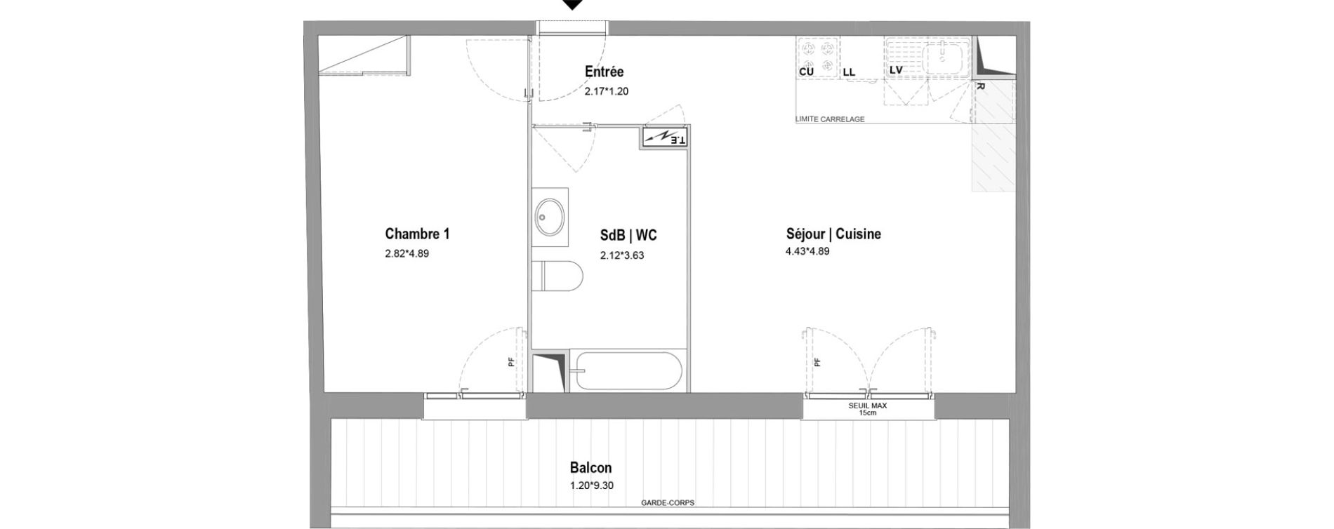 Appartement T2 de 44,89 m2 &agrave; Chessy Centre