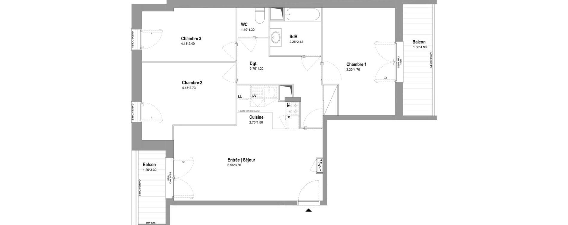 Appartement T4 de 76,59 m2 &agrave; Chessy Centre