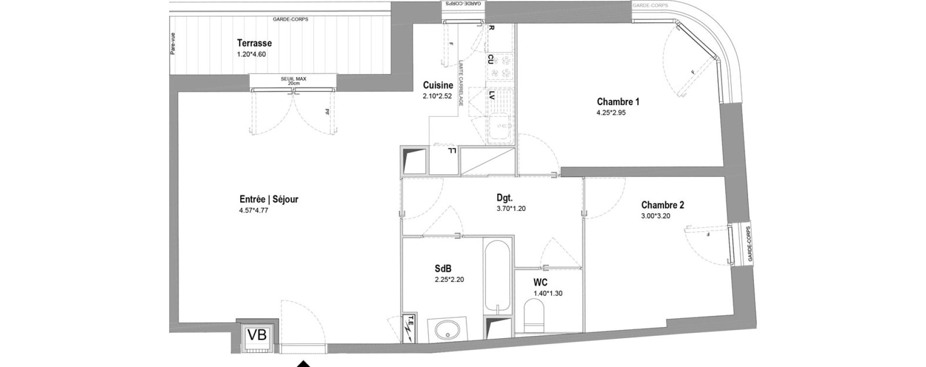 Appartement T3 de 62,32 m2 &agrave; Chessy Centre