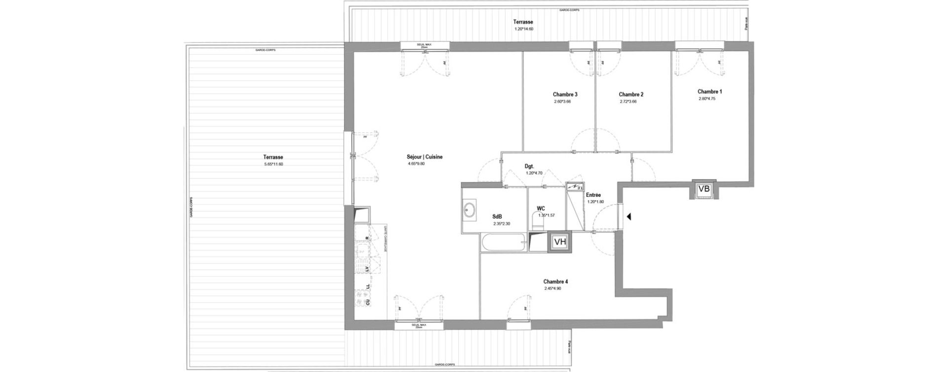 Appartement T5 de 114,24 m2 &agrave; Chessy Centre