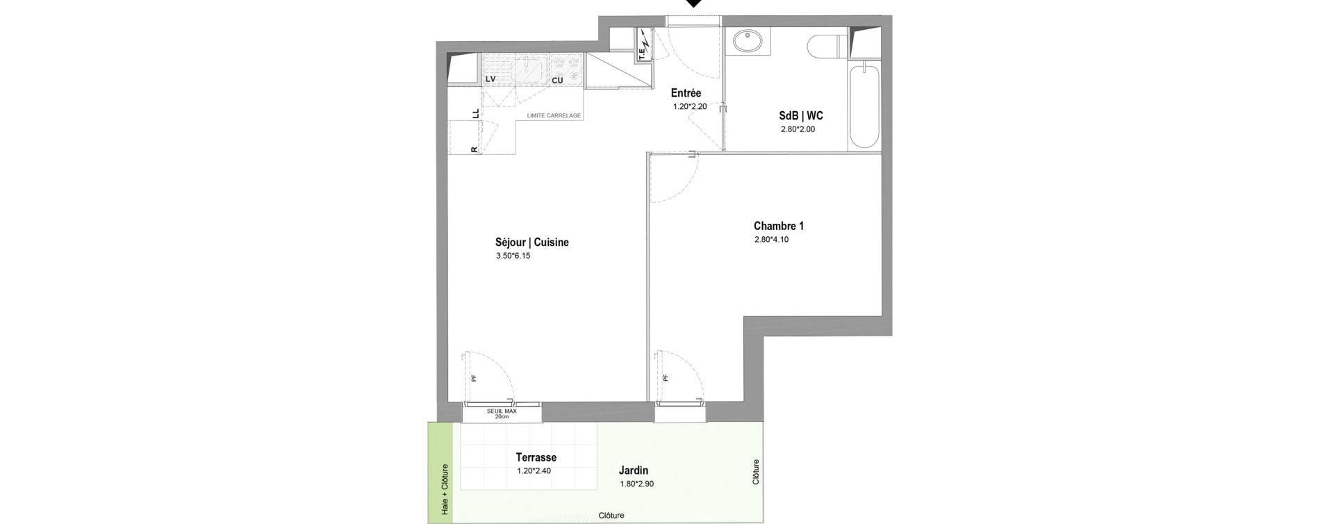 Appartement T2 de 43,82 m2 &agrave; Chessy Centre