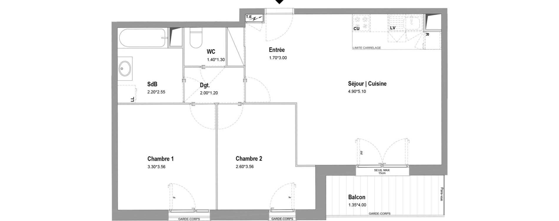 Appartement T3 de 61,27 m2 &agrave; Chessy Centre