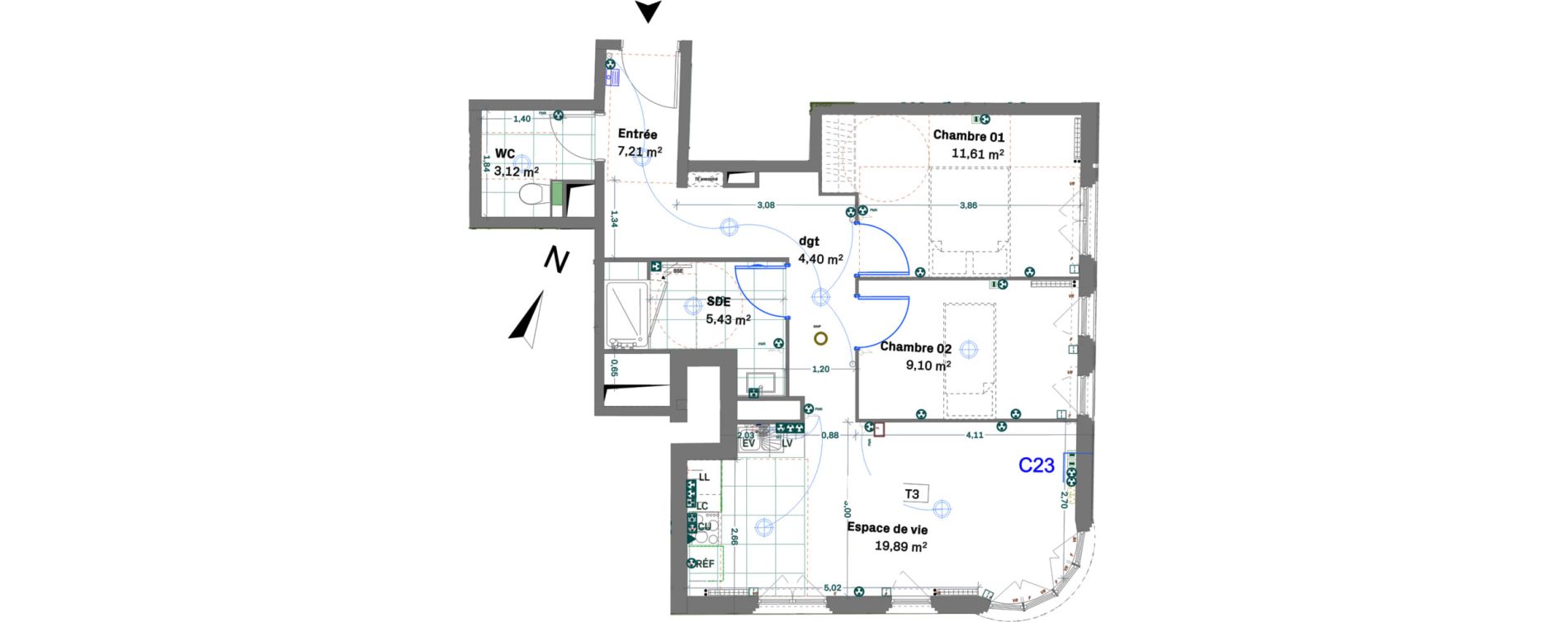 Appartement T3 de 60,77 m2 &agrave; Chessy Centre
